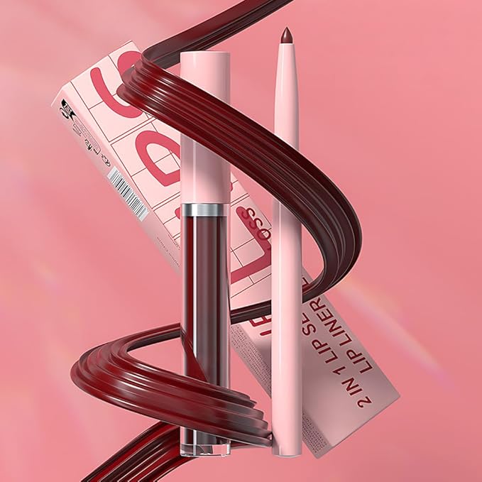 AMY'S DIARY 2pcs Matte Dark Red Lip Liner & Lipstick Makeup Set, Liquid Lipstick 24H and Lip Liner Set Matt Liquid Lips Make Up Waterproof Long Lasting (11#, 2 Pcs Set)
