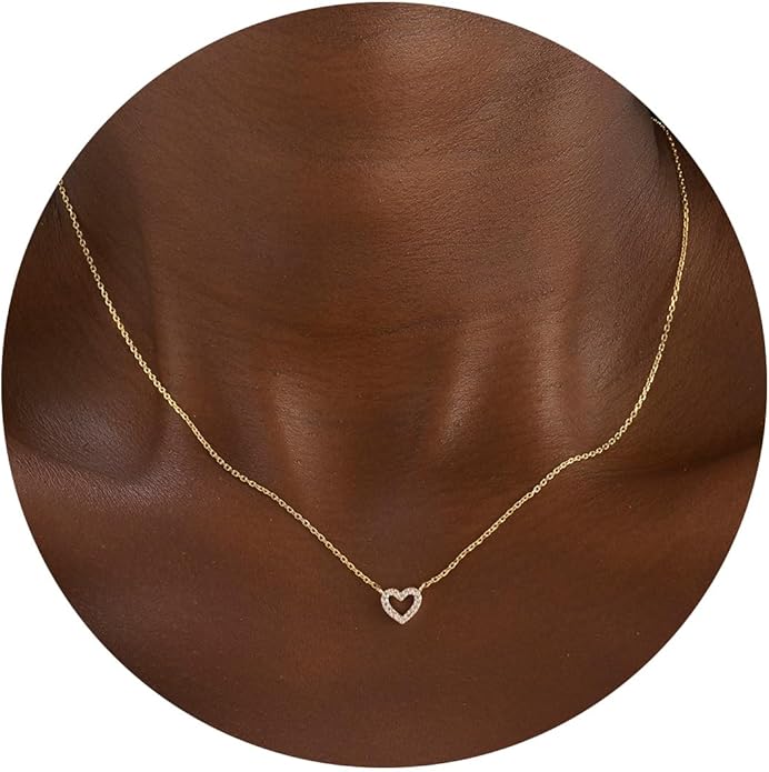Dainty Gold Heart Necklace for Women - 14K Gold/Silver Plated Cute Heart Handmade Disc Circle Bee Choker Adjustable Necklace for Women Trendy Jewelry