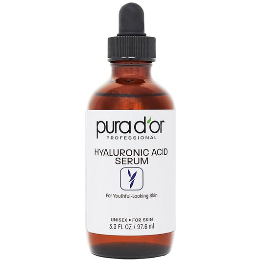 PURA D'OR 3.3 Oz Hyaluronic Acid Serum For Deep Hydration - Anti-Aging, Plumping & Moisturizing Formula For Smooth, Supple Skin - Natural Skincare Boost - Fine Lines & Wrinkle Reducer - Travel Size