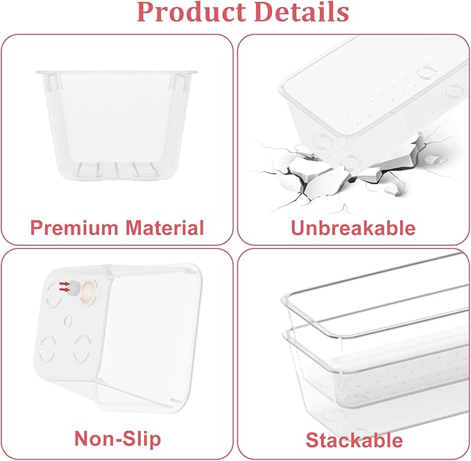 24 PCS Plastic Drawer Organizer Set, Sturdy 3-Size Makeup Vanity Desk Drawer Organizer Trays and Storage Bins for Cosmetics, Junk and Gadgets – Ideal for Bathroom, Bedroom, Office and Kitchen