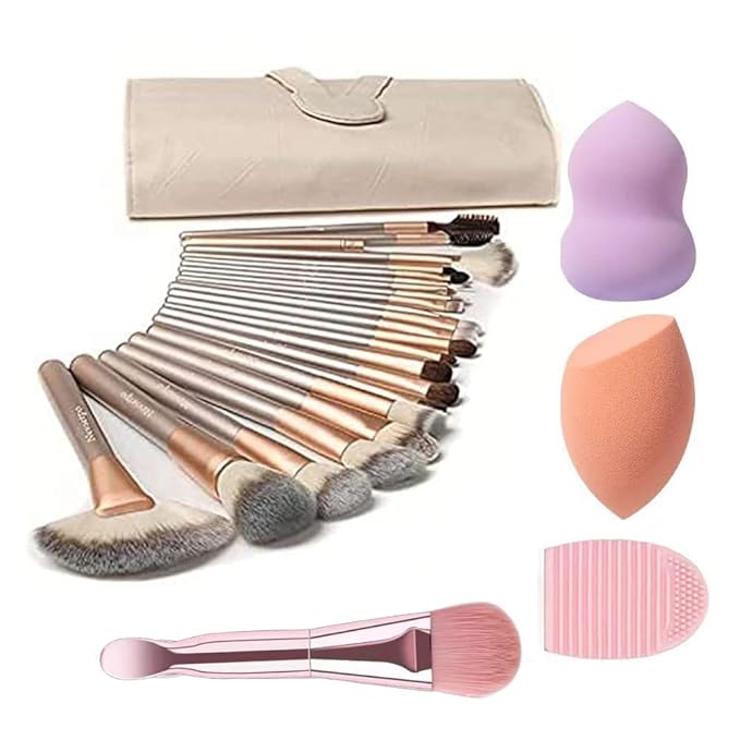 Makeup Brushes, Quality Make Up Brushes 28Pcs Makeup Brushes Set Professional & Beginner Make-up Sets & Case, Brushes & Sponges,Travel-Friendly Roll-up Beauty Gift Sets for Women, Girlfriend