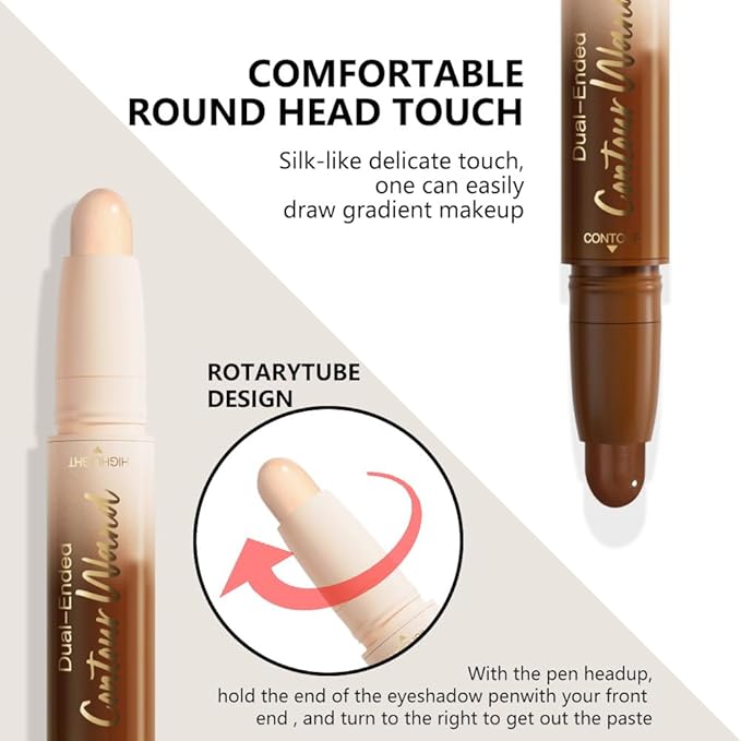 evpct Nuetral Nude & Beige Cream Contour Stick Face Body Makeup Dual Ended, no Transfer Waterproof 2 in 1 Cream Concealer Stick Contouring Makeup, Nose Contour Bronzer Sticks Face Highlighter Make up
