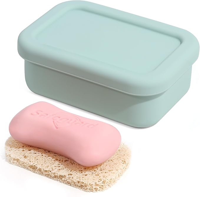 Leak Proof Silicone Travel Soap Case with Draining Layer, Travel Size Toiletry, Portable Soap Container for One Regular Bar Soap Perfectly, Shatter-Proof Soap Holder for Bathroom, Gym (Mint Green)