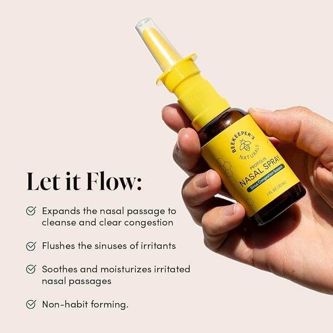 Beekeeper's Naturals Nasal Spray for Adults with Propolis, Xylitol & Saline, Clears Nasal Congestion, Moisturizes Sinus Canal, & Decongest Sinus Cavities, 1 fl oz(Pack of 2)