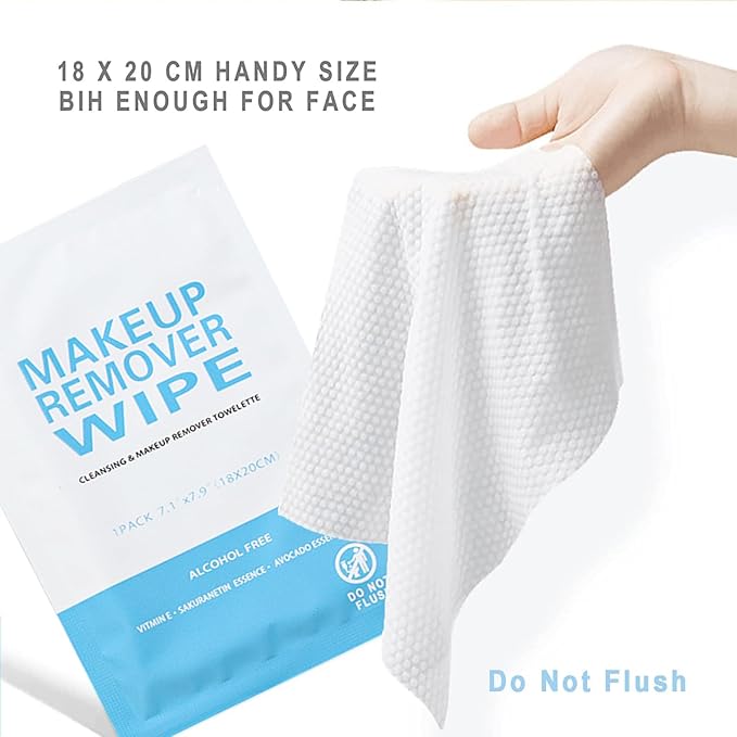 100 Pack Individual Makeup Remover Wipes, Individually Wrapped Face Cleansing Wipes, Travel Makeup Remover Cloth for Travel, Hotel Skin Care