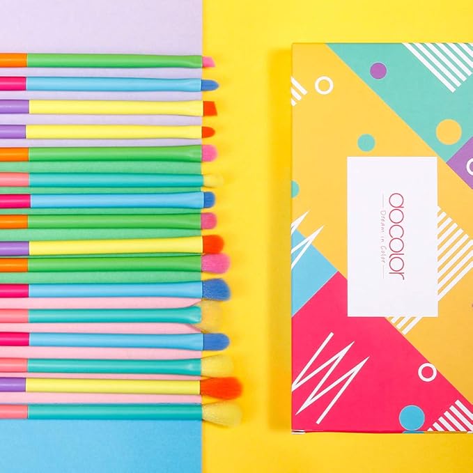 Docolor Eye Makeup Brushes 16pcs Colorful Eyeshadow Makeup Brush Set Professtional Eyeshadow Brushes with Soft Synthetic Hairs & Real Wood Handle for Eyeshadow, Eyebrow, Eyeliner, Blending