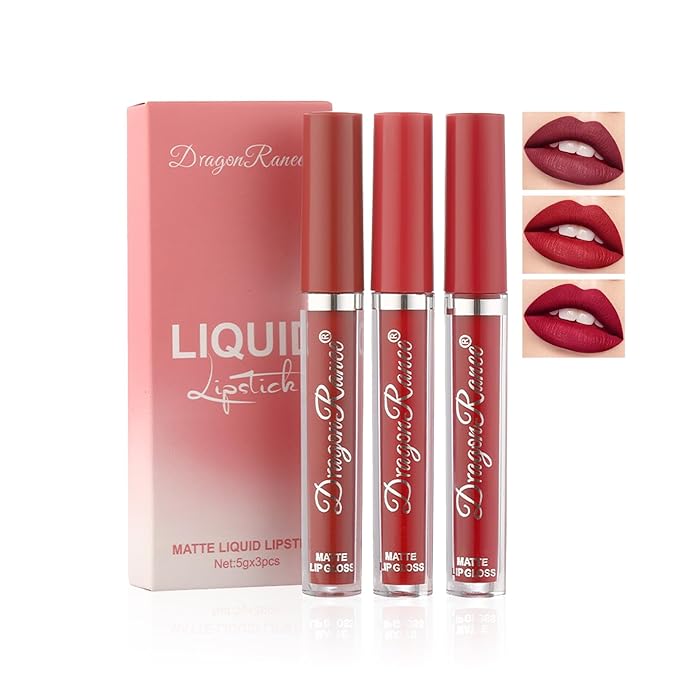 MĒTYSUR3Pcs Matte Lipstick Set - Long Lasting & Smudge-Proof, Hydrating Non-Drying lip gloss for Women, Natural Finish with Rich Shades, Nourishing Lipstick for Women, Soft Matte Lip Cream