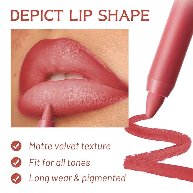 Warm Rosewood Matte Lip Liner Pencil – Smooth & Moisturizing Lip Pencil for Precise Contour, Rich Color Payoff, Lightweight Everyday Lip Makeup, Twist-Up Design,03#