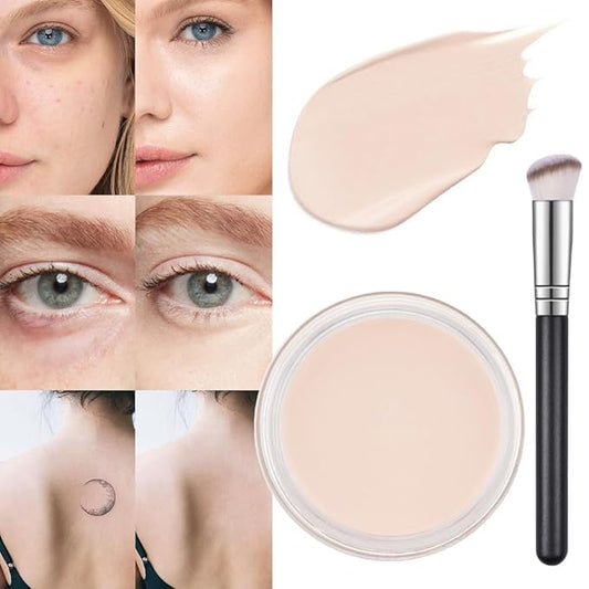 Kaely Pot Concealer Full Coverage Set, Under Eye Brightener Color Correcting Concealer for Dark Circles, Waterproof Foundation Face Makeup Brush Kit, Eye Ring Corrector de ojeras, 01 IVORY WHITE