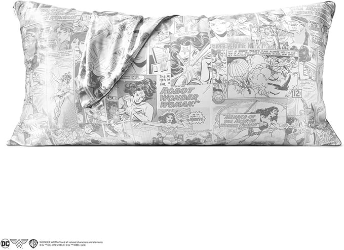 Kitsch Wonder Woman (Comic) Satin Pillowcase with Zipper Softer Than Silk, Luxury Cooling Pillowcase for Hair & Skin, Wrinkle Prevention, King Size (19X36)