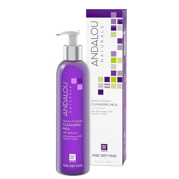 Andalou Naturals Age Defying Apricot Probiotic Cleansing Milk | Gentle Daily Hydrating Face Cleanser For Dry, Dehydrated Skin| With Fruit Stem Cell Complex | 6 fl oz
