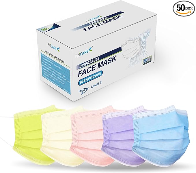 FriCARE Disposable Face Masks, 3-Ply ASTM Level 3 Medical Grade, FSA/HSA Eligible, Breathable & Comfortable for Allergy/Sun Protection, 50 Pack Galaxy Candy