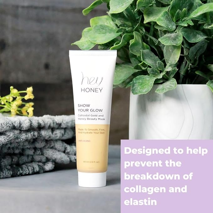 Hey Honey Skin Care Show Your Glow Colloidal Gold Honey Beauty Face Mask | Anti-Aging Hydrating Treatment Reduces Wrinkles Fine Lines | Moisturizing for Dry Skin Hands Elbows | 2.0 oz