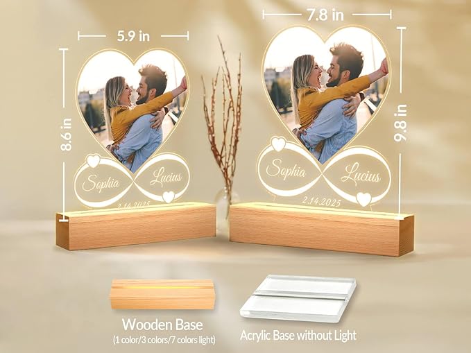 Custom Picture Frames with Photo, Personalized Photo Frame with Night Light, Customized Picture Frame, Christmas Anniversary Birthday Gifts for Women Men Her Him Girlfriend Boyfriend Couple
