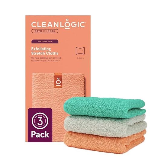 Cleanlogic Bath and Body Exfoliating Stretch Bath/Shower Cloth, Assorted Colors, 3 Count