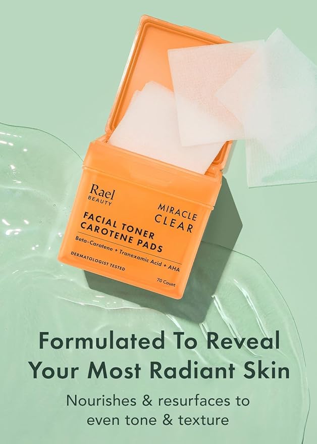 Rael Toner Pads - Cotton Pad for Face, Korean Skin Care, Dual Textured, Exfoliating and Soothing with Carotene, Niacinamide, Hyaluronic Acid, Hydrating, Vegan (70 Count)
