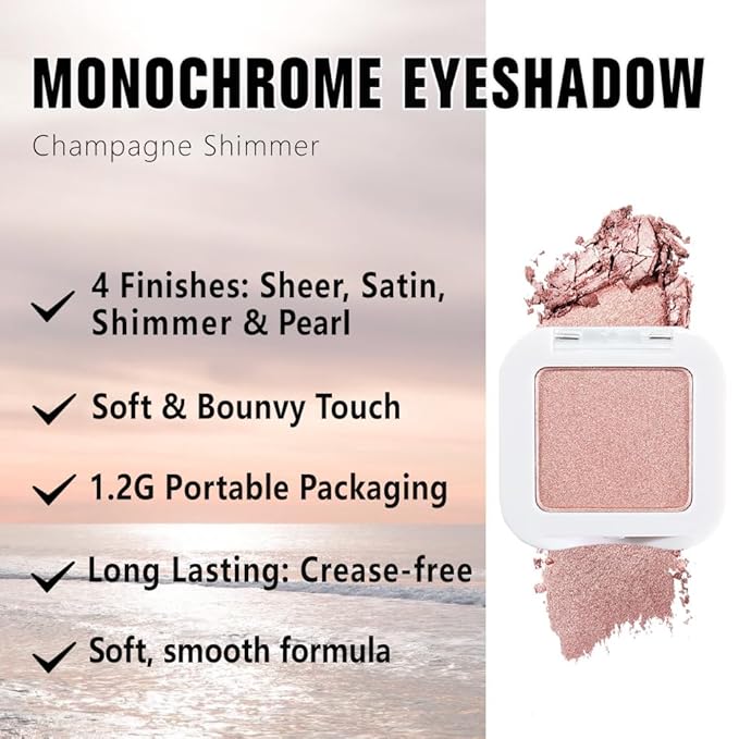 evpct Dusty Pink Single Eyeshadow Palette, Rose Gold Ice Pink Nude Glitter Cream Eye shadow Palette Singles Brightener Makeup for Older Women, High Pigment Waterproof Monochrome Mini Eyeshadow