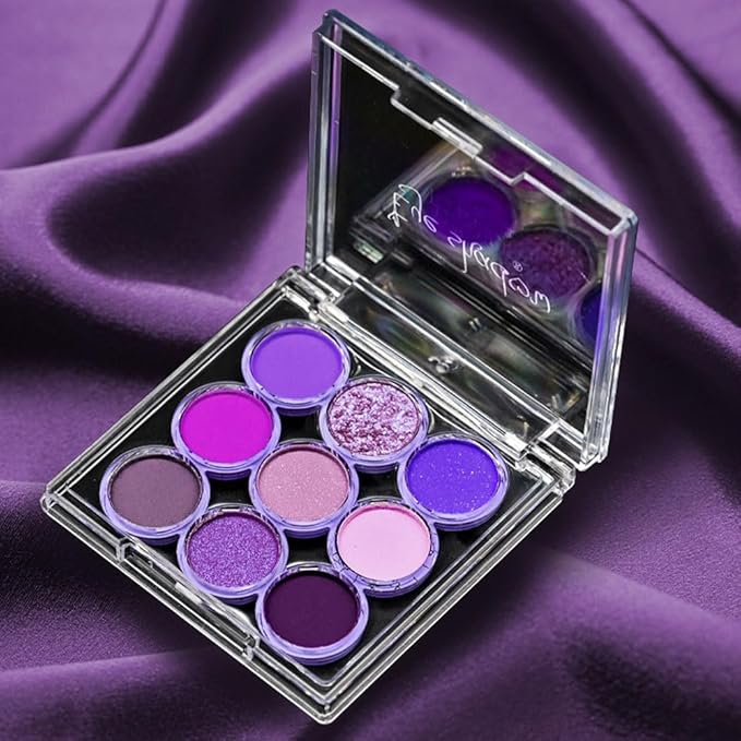 Waterproof 9-Color Shimmer & Matte Eyeshadow Palette – Long-Wearing, Highly Pigmented Glitter Powder with Matt Pink & Shiny Purple Shades.paleta de sombras