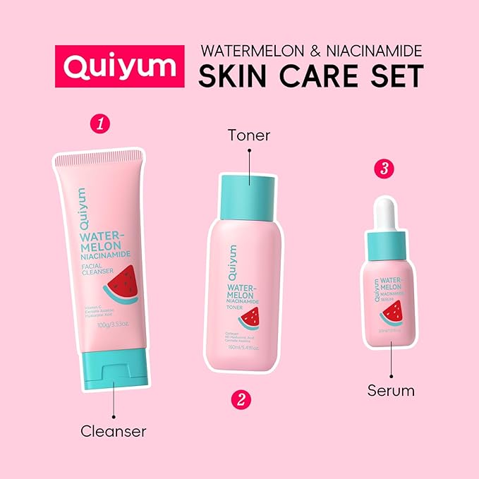 Watermelon Skin Care Set, Beauty Skincare Gift Sets, Fruit Facial Skincare Products, Routine Skin Care for Teens 10-12, Nourishing, Hydration, Glow Up, Trendy Stuff for Girls with 3PCS