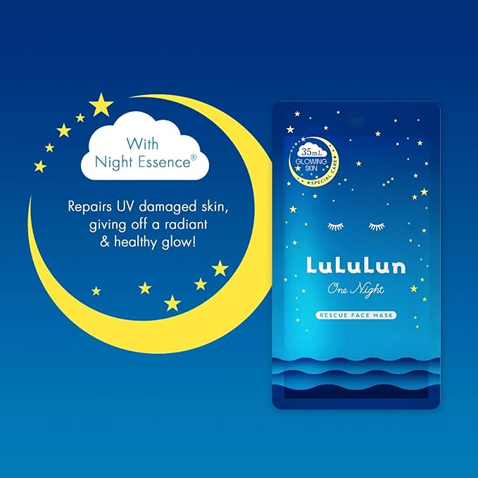 Lululun 5 Sheet INSTANT Skin Care Face Mask for Women & Men, Hydrating Face Masks Skincare with Lavender Extract, Vitamin E& Butylene Glycol, Organic Face Mask & Sheet Mask in Japan, ONE NIGHT - CLEAR