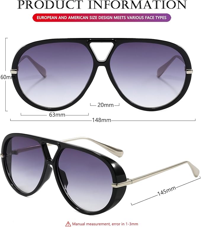 AIEYEZO Oversized Aviator Sunglasses Women Men Fashion Retro Big Frame Sun Glasses Designer Ladies Shades