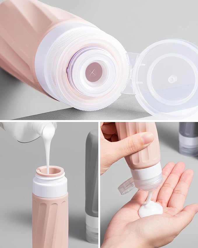 Travel Bottles for Toiletries 8 Pack, Travel Size Toiletries, Tsa Approved Travel Size Containers 3oz, with Travel Essentials Clear Bag, Leak Proof Silicone Squeezable Creams Jars