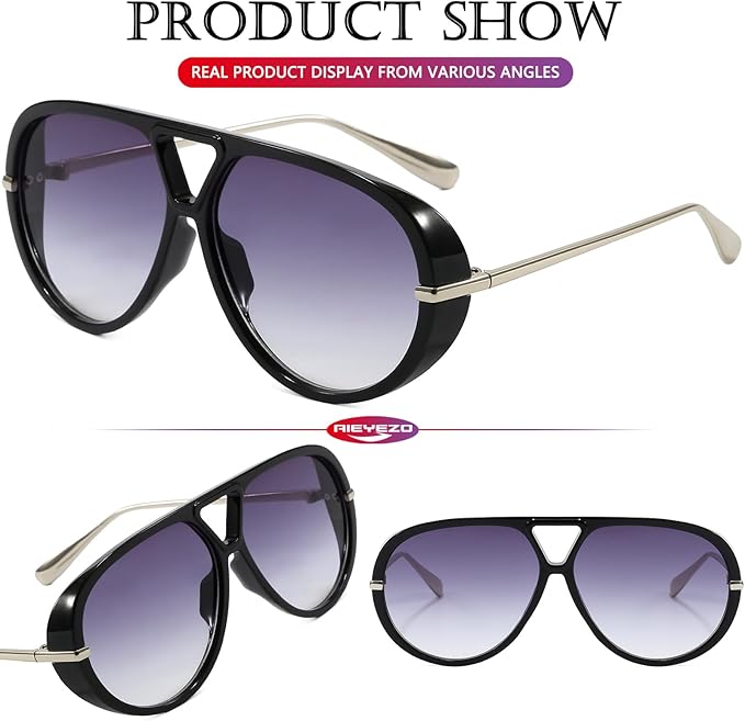 AIEYEZO Oversized Aviator Sunglasses Women Men Fashion Retro Big Frame Sun Glasses Designer Ladies Shades