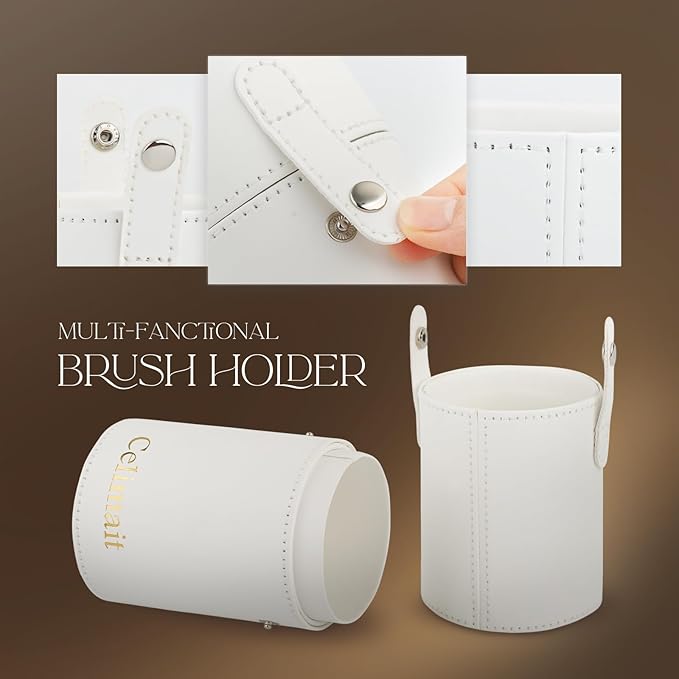 Makeup Brushes Set 12 Piece Professional & Beginner Friendly, Soft Synthetic Bristles for Face Eyeshadow Blending, Easy to Clean Travel Ready with Case, Ergonomic Wooden Handle (Dark White)