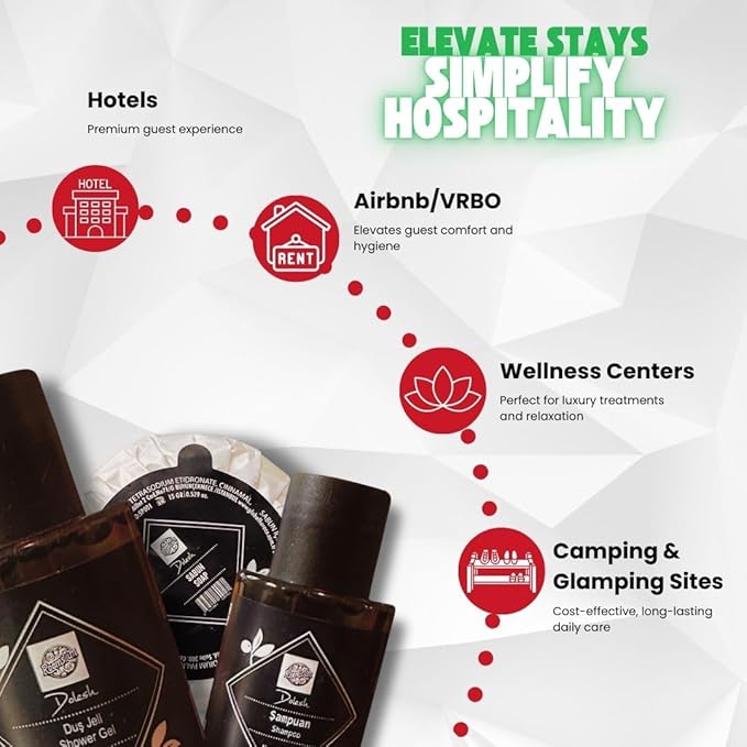 Dolesh by Roomsium 30-Piece Hotel Toiletries Set – Travel-Size Shampoo, Shower Gel & Soap – 0.85 fl oz Bottles & 15g Soaps – Paraben-Free, Cruelty-Free, Elegant Black Guest Amenities