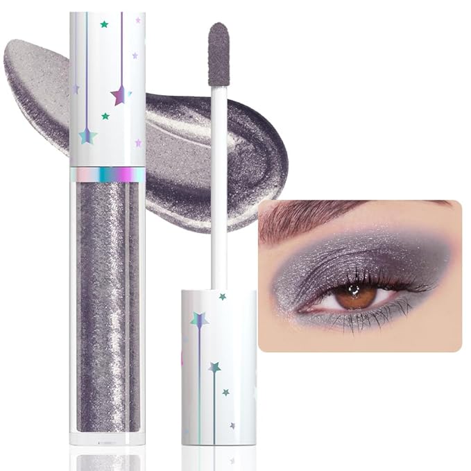 evpct Liquid Shimmery Glitter Eyeshadow Eyeliner, High Pigment Colored Metallic Eyeshadow Stick Eyeliner, Waterproof Long Lasting Sparkle Eye Makeup Set for Women, 08# Dark Grey