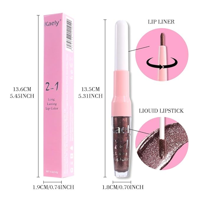 Kaely 2-in-1 Dark Borwn Metallic Lipstick and Lip Liner, Shimmer Liquid Metallic Lipsticks for Women, Glitter Lip Gloss Stain Long Lasting Waterproof Smudge Proof 24 Hour, Vegan Makeup, 11