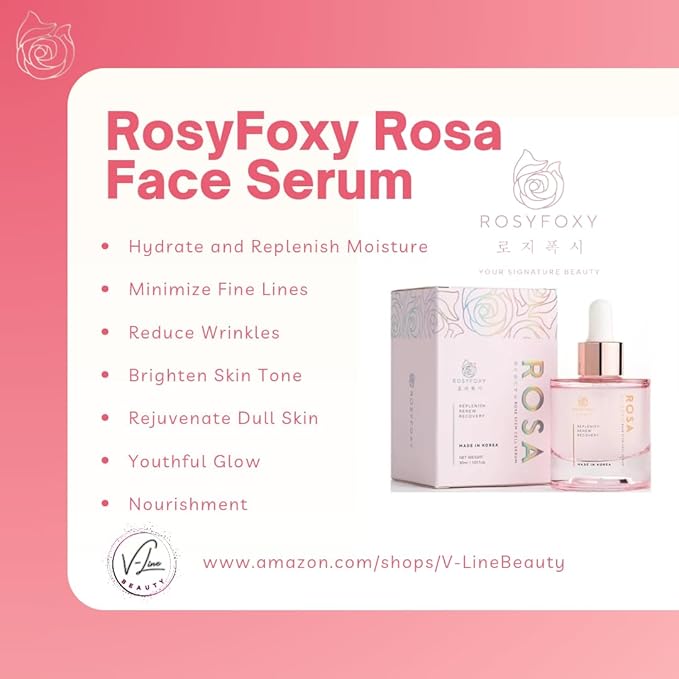RosyFoxy Rosa Hyaluronic Acid Serum for Face, Rejuvenating Collagen Serum for Fine Lines and Wrinkles, Hydrating, Even Toning, Suitable for All Skin Type including Sensitive - 30 mL - Made in Korea