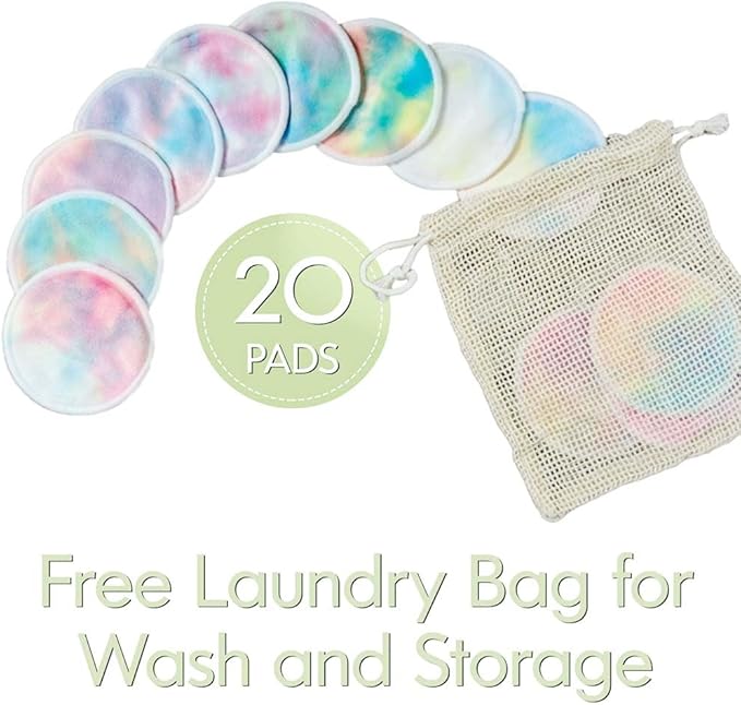 28 Pack Reusable Makeup Remover Face Pads with Laundry Bag Washable Soft and Comfortable Cleaning Face Skin,Washable Bamboo Cotton Rounds Colorful