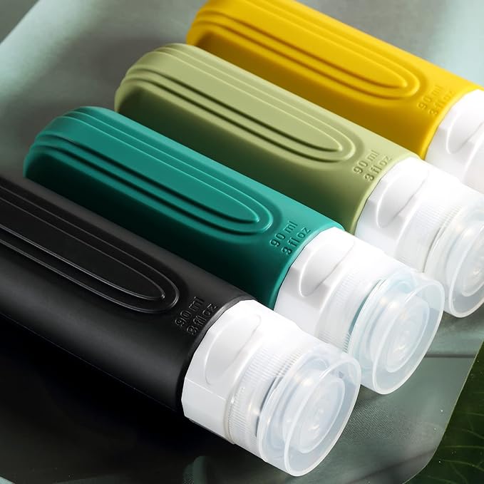 Travel Bottles for Toiletries, Tsa Approved 3oz Travel Size Containers BPA Free Leak Proof Refillable Liquid Silicone Squeezable Travel Accessories for Shampoo Conditioner Lotion (4 Pack)