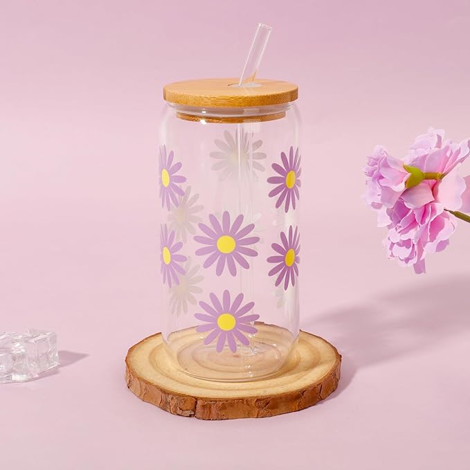 Birthday Gifts for Women Friendship, Teen Girls, Girls, Unique Cute Birthday Gift Box For Girl, Her, Sister, Daughter, Friends, Ideas Cute Daisy Aesthetic Glass Cups Gifts Set (Purple)