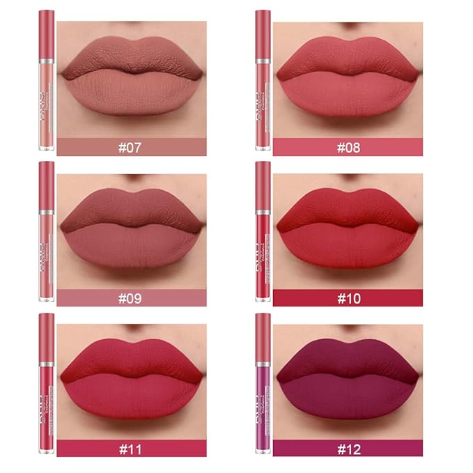 evpct 6Pcs Matte Liquid Lipstick Set Lip Stain Makeup Kit 24 Hour Long Lasting Waterproof Dark Red Stay on Matte Matt Lipsticks Set for Women Matt Liquid Lippies labiales matte larga duracion 24 C-02
