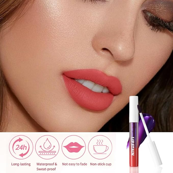 Matte Liquid Lip Stain Peel Off Lip liner Tattoo with Tweezer, Orange Red Liquid Lipstick Lipstain Long Lasting Waterproof for Women, Highly Pigmented Not Faded Smudge-proof Easy to Apply, 06