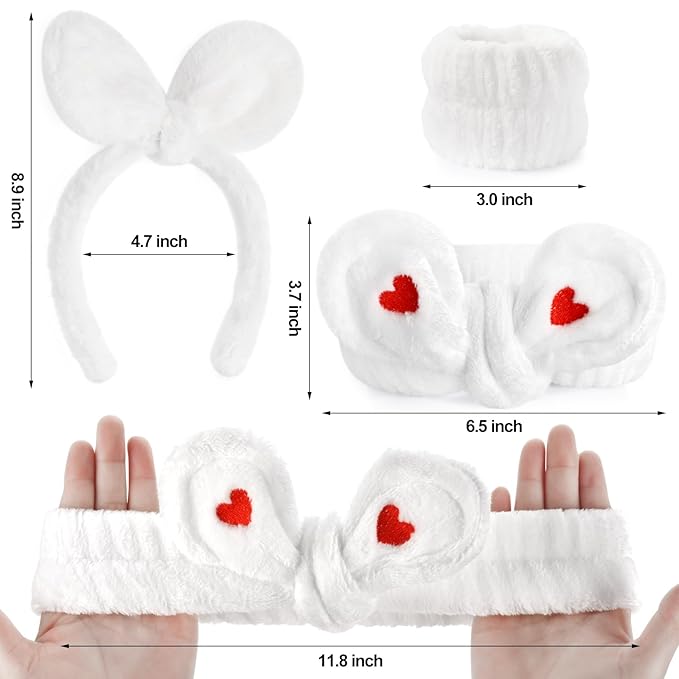 4Pack Headband and Wristband Set for Washing Face, Spa Skincare Makeup Headband, Soft Puffy Hair Band Bow Tie, for Women and Teen Girl Trendy Stuff Gifts