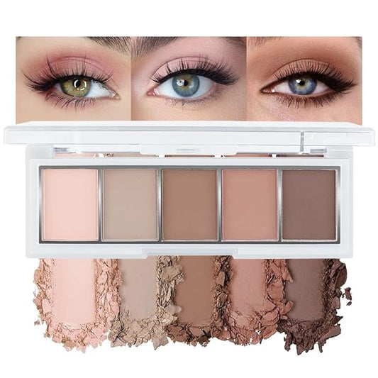 Nude Matte Eyeshadow Palette Makeup,5 Natural Nude Brown Light Brown Cool-Toned Natural Eye Shadow Palette Makeup, Smooth Blendable Texture, Long Lasting Naturing-Looking (02#, Pack of 1)
