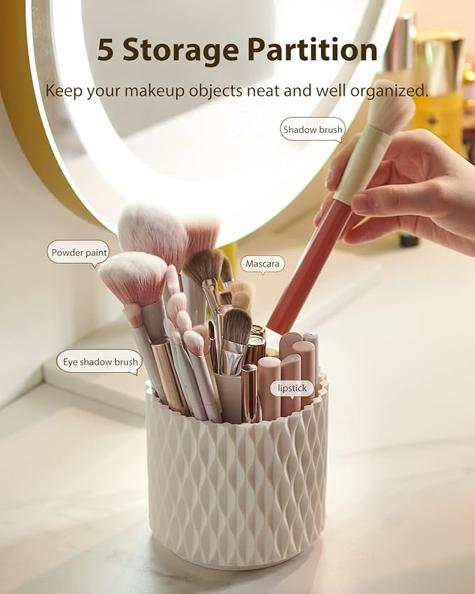 [Upgrade] Rotating Makeup Brush Holder, [Dustproof & Waterproof] 360 Rotating Cosmetics Make up Brush Organizer Storage with Lid for Vanity