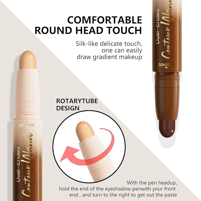 evpct Nude Brown & Nude Cream Contour Stick Face Body Makeup Dual Ended, no Transfer Waterproof 2 in 1 Cream Concealer Stick Contouring Makeup, Nose Contour Bronzer Sticks Face Highlighter Make up