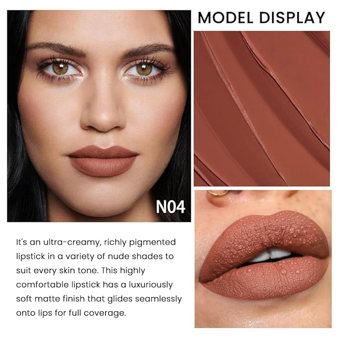 evpct 1Pcs Brown Lipstick, Silky Velvet Matte Lipstick Pack Sets for Women, Long Lasting Smudge Proof Lipstick Lip Stain Makeup Kit matte lipstick 24 hours original N04