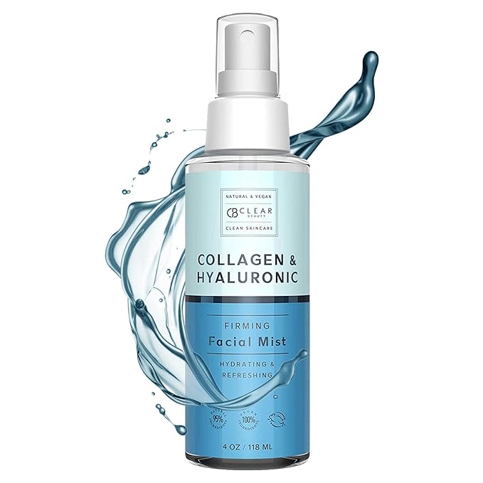 Hyaluronic Acid & Collagen Face Mist - Dermatologist Tested, Moisturizes & Tones Skin, Anti-Aging, Natural Ingredients, Cruelty-Free, 95% Natural - All Skin Types - 4 OZ
