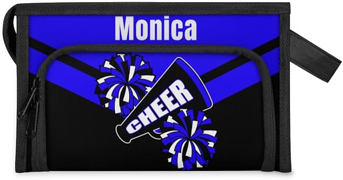 Custom-Makeup-Bag Personalized Travel Toiletry Bag Text Customized Cheer Makeup Bags Cosmetic Bags for Women With Divider & Handle Dark Blue
