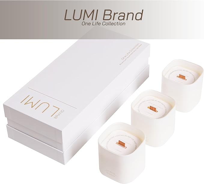 Set of 3 Scented Soy Candles Gift Set | One Life Collection | Orange Blossom, White Tea and White Bloom | Crackling Wood Wick | 50+ HR Burn, 9.8oz Each | Luxury Soy Candle Gift for Women & Home