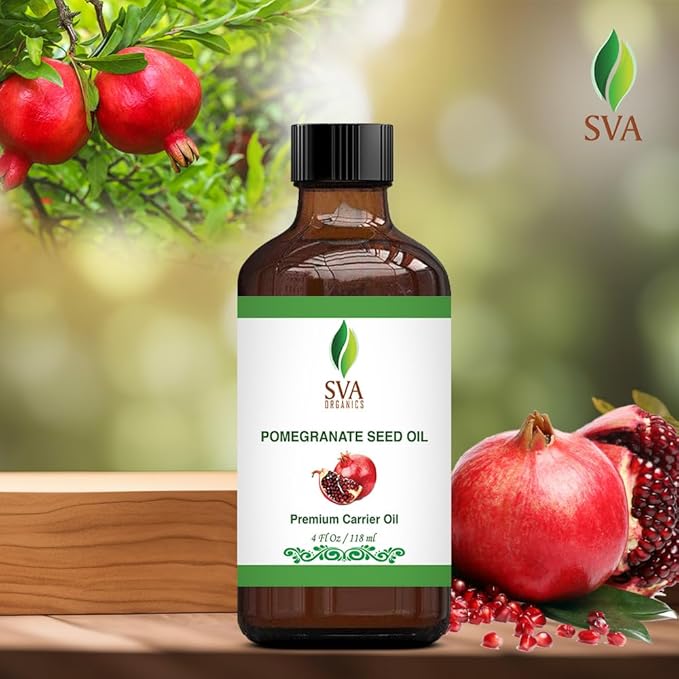 SVA Pomegranate Seed Organic - 4 Fl Oz – 100% Natural Cold Pressed Organic Pomegranate Oil - for Face, Skin Care, Hair Care, Scalp Massage & Body Massage – Carrier Oil with Dropper