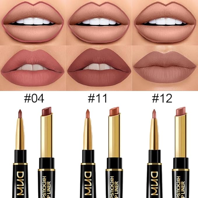 evpct 3Pcs Chestnut Nude Brown Matte Lip Liner and Lipstick Combo Set Kit for Women Antique Rose Magic Lipstick 24 Hours Original Lip Liner Makeup Stain Long Lasting Waterproof Smudge Proof labial