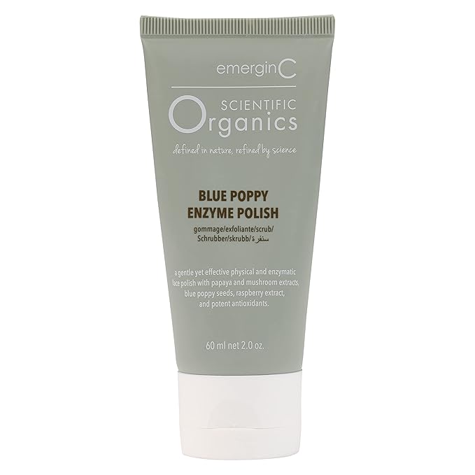 emerginC Scientific Organics Blue Poppy Enzyme Brightening Polish - Exfoliating Enzyme Face Scrub - Gently Removes Dead Skin Cells, Visibly Smoothes Texture + Tone (2 oz, 60 ml)