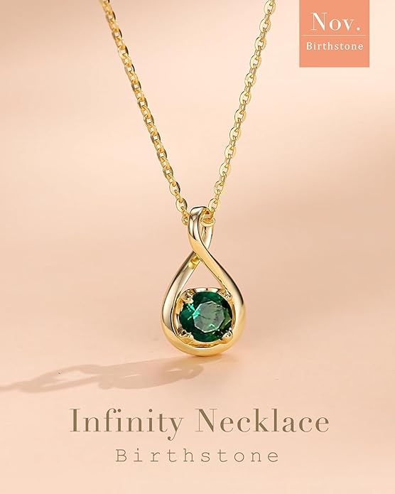 FANCIME Birthstone Necklaces for Women Fine Jewelry Sterling Silver Dainty Infinity Pendant Anniversary Birthday Christmas Gifts for Her Wife Mom Lady Daughter, Chain 16"+2" Extend