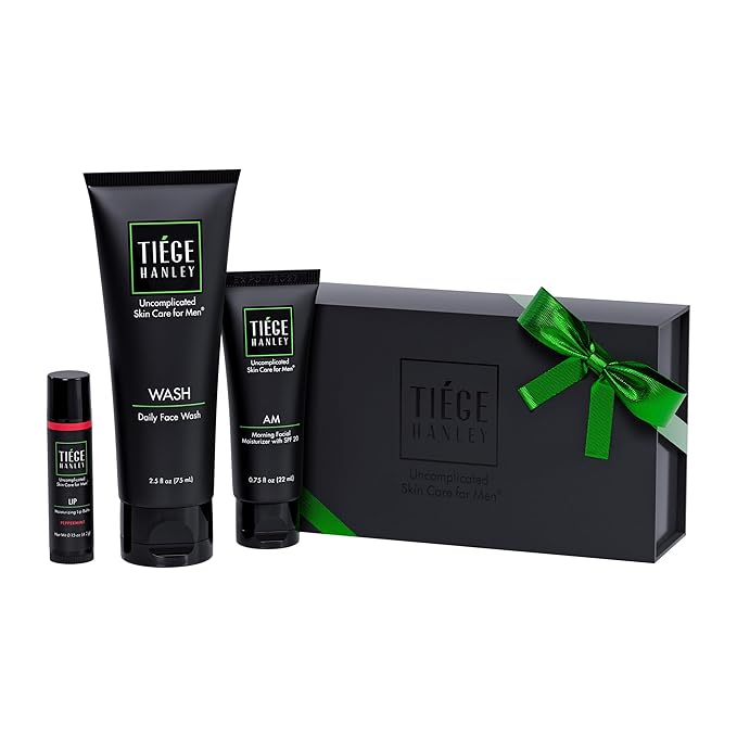 Tiege Hanley Mens Skin Care Gift Box Set, Bronze - Men's Skincare Set Includes Face Wash, Facial Moisturizer with SPF 20 Sunscreen & Moisturizing Lip Balm